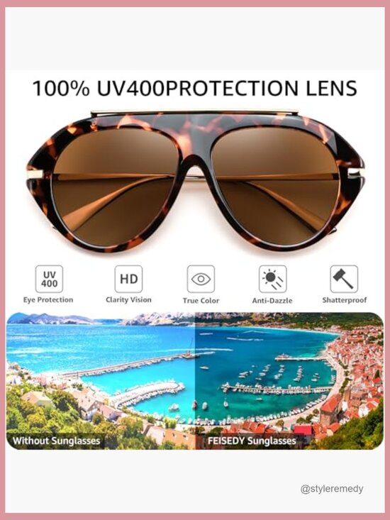Retro Aviator Sunglasses Metal Frame UV400 Lenses Oversized Vintage main image 7